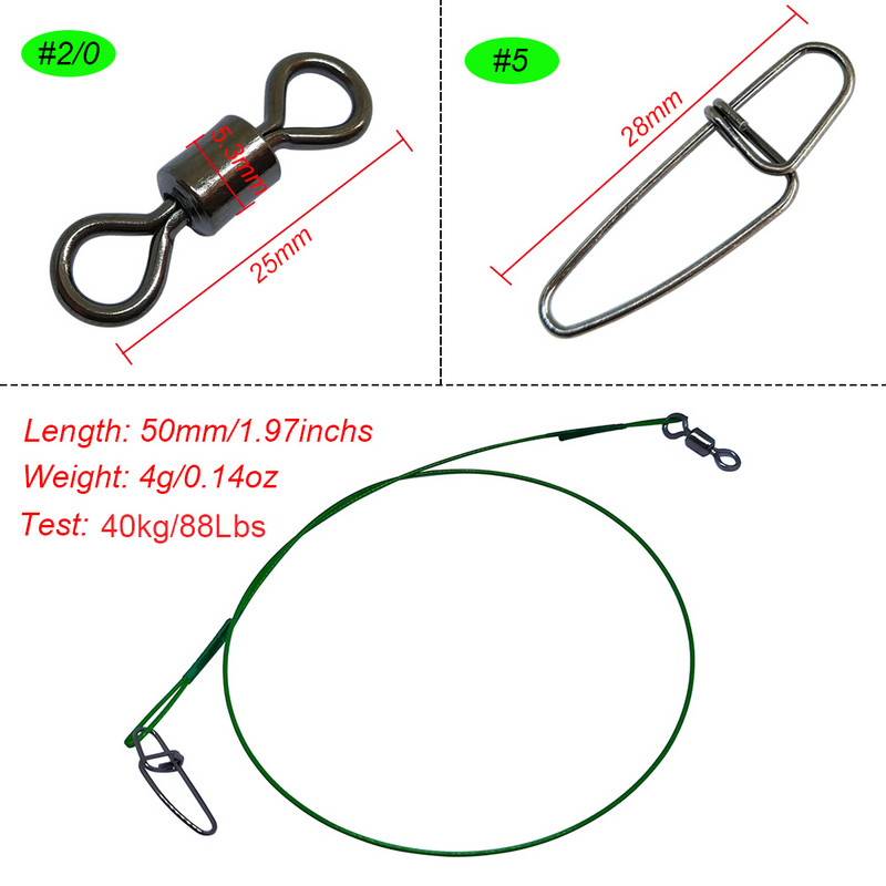 10 buc. 50 cm lese de pescuit Test de fir de pescuit 88 lbs/40 kg linie de sârmă anti-mușcătură cu unelte de pescuit la crap cu fixare pivotantă
