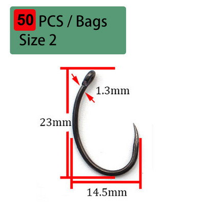 50PCS PTFE presvučene bodljikave udice od nehrđajućeg čelika s visokim udjelom ugljika Zakrivljene udice za šaranske ribolove sa širokim otvorom, mikro bodljikave udice za šarane