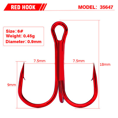 50 buc/lot cârlig roșu de ancorare din oțel cu conținut ridicat de carbon, cârlig cu treble ghimpate, accesorii de pescuit