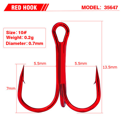 50 buc/lot cârlig roșu de ancorare din oțel cu conținut ridicat de carbon, cârlig cu treble ghimpate, accesorii de pescuit