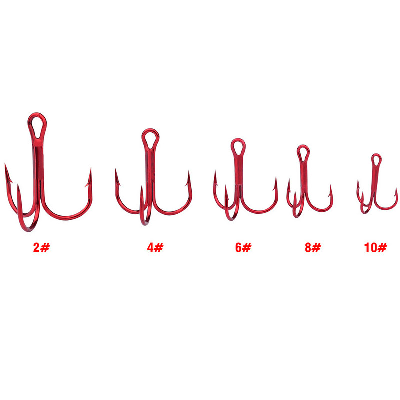 50 buc/lot cârlig roșu de ancorare din oțel cu conținut ridicat de carbon, cârlig cu treble ghimpate, accesorii de pescuit