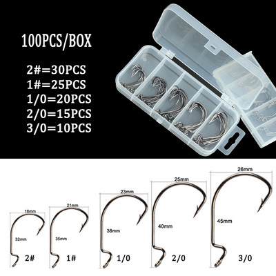 50pcs/100pcs Sea Hooks Fishing Box Offset Hook 2#-3/0# Carp Snap Fishing Big Hooks Tackles Accessories Fishhook