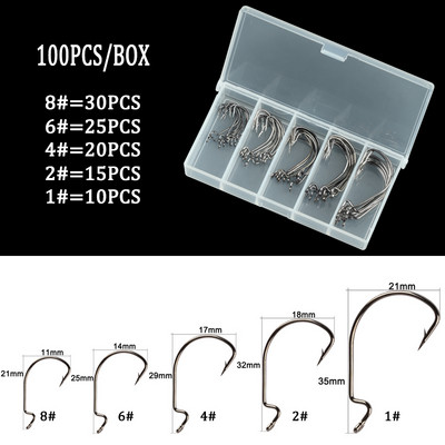 50pcs/100pcs Sea Hooks Fishing Box Offset Hook 2#-3/0# Carp Snap Fishing Big Hooks Tackles Accessories Fishhook