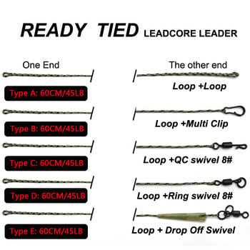 2 бр. Leadcore Leader Lines за риболов на шаран 45 lb Quick Change Hooklink Swivel 8# Готови завързани монтажи за шаранджийски аксесоари за риболов на шаран