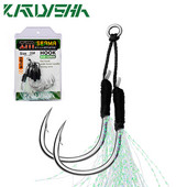 KATYUSHA 5 Ζεύγος/παρτίδα Jigging Fishing Assist Hooks 11-13-15-16-17-18-19-20# Φωτεινές υπεριώδεις ακτίνες, διπλά αγκαθωτά αγκίστρια ψαριών με λαμπερό φτερό