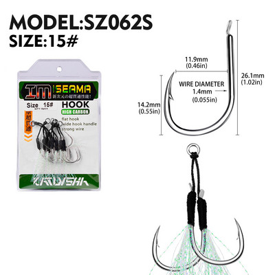 KATYUSHA 5 Ζεύγος/παρτίδα Jigging Fishing Assist Hooks 11-13-15-16-17-18-19-20# Φωτεινές υπεριώδεις ακτίνες, διπλά αγκαθωτά αγκίστρια ψαριών με λαμπερό φτερό