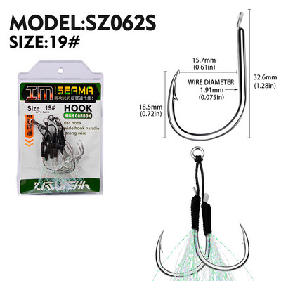KATYUSHA 5 Ζεύγος/παρτίδα Jigging Fishing Assist Hooks 11-13-15-16-17-18-19-20# Φωτεινές υπεριώδεις ακτίνες, διπλά αγκαθωτά αγκίστρια ψαριών με λαμπερό φτερό