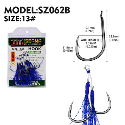 KATYUSHA 5 Ζεύγος/παρτίδα Jigging Fishing Assist Hooks 11-13-15-16-17-18-19-20# Φωτεινές υπεριώδεις ακτίνες, διπλά αγκαθωτά αγκίστρια ψαριών με λαμπερό φτερό