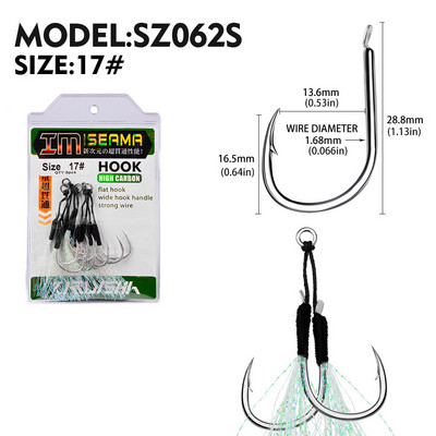 KATYUSHA 5 Ζεύγος/παρτίδα Jigging Fishing Assist Hooks 11-13-15-16-17-18-19-20# Φωτεινές υπεριώδεις ακτίνες, διπλά αγκαθωτά αγκίστρια ψαριών με λαμπερό φτερό