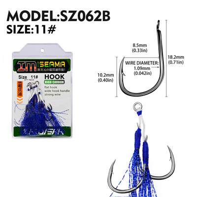 KATYUSHA 5 Ζεύγος/παρτίδα Jigging Fishing Assist Hooks 11-13-15-16-17-18-19-20# Φωτεινές υπεριώδεις ακτίνες, διπλά αγκαθωτά αγκίστρια ψαριών με λαμπερό φτερό