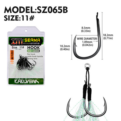 KATYUSHA 5 Ζεύγος/παρτίδα Jigging Fishing Assist Hooks 11-13-15-16-17-18-19-20# Φωτεινές υπεριώδεις ακτίνες, διπλά αγκαθωτά αγκίστρια ψαριών με λαμπερό φτερό