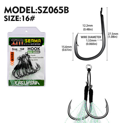 KATYUSHA 5 Ζεύγος/παρτίδα Jigging Fishing Assist Hooks 11-13-15-16-17-18-19-20# Φωτεινές υπεριώδεις ακτίνες, διπλά αγκαθωτά αγκίστρια ψαριών με λαμπερό φτερό