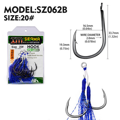 KATYUSHA 5 Ζεύγος/παρτίδα Jigging Fishing Assist Hooks 11-13-15-16-17-18-19-20# Φωτεινές υπεριώδεις ακτίνες, διπλά αγκαθωτά αγκίστρια ψαριών με λαμπερό φτερό