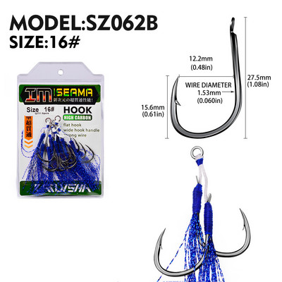 KATYUSHA 5 Ζεύγος/παρτίδα Jigging Fishing Assist Hooks 11-13-15-16-17-18-19-20# Φωτεινές υπεριώδεις ακτίνες, διπλά αγκαθωτά αγκίστρια ψαριών με λαμπερό φτερό