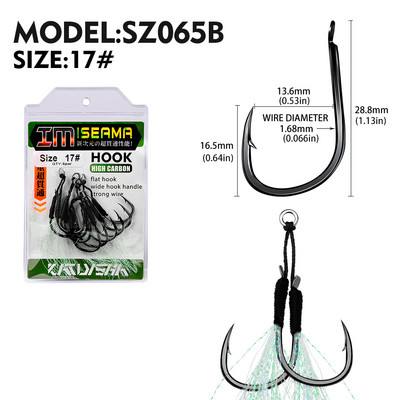 KATYUSHA 5 Ζεύγος/παρτίδα Jigging Fishing Assist Hooks 11-13-15-16-17-18-19-20# Φωτεινές υπεριώδεις ακτίνες, διπλά αγκαθωτά αγκίστρια ψαριών με λαμπερό φτερό