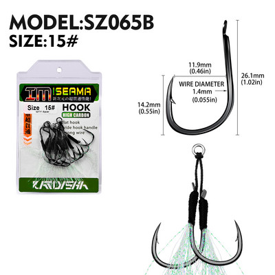 KATYUSHA 5 Ζεύγος/παρτίδα Jigging Fishing Assist Hooks 11-13-15-16-17-18-19-20# Φωτεινές υπεριώδεις ακτίνες, διπλά αγκαθωτά αγκίστρια ψαριών με λαμπερό φτερό