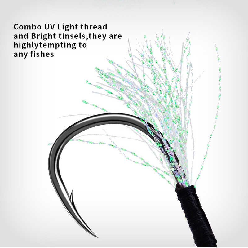 KATYUSHA 5 Ζεύγος/παρτίδα Jigging Fishing Assist Hooks 11-13-15-16-17-18-19-20# Φωτεινές υπεριώδεις ακτίνες, διπλά αγκαθωτά αγκίστρια ψαριών με λαμπερό φτερό