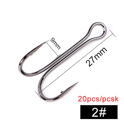 FISH KING 20tk DIY Frog Lure Double õngekonks 1/2/4/6/8# Kõrge süsinikusisaldusega terasest kärbse sidumisussi silikoonist peibutuskonksud