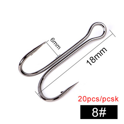 FISH KING 20tk DIY Frog Lure Double õngekonks 1/2/4/6/8# Kõrge süsinikusisaldusega terasest kärbse sidumisussi silikoonist peibutuskonksud