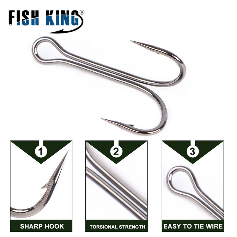 FISH KING 20tk DIY Frog Lure Double õngekonks 1/2/4/6/8# Kõrge süsinikusisaldusega terasest kärbse sidumisussi silikoonist peibutuskonksud