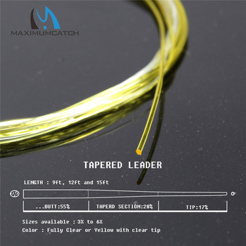 Maximumcatch 5pc 9ft/15ft Flat Butt Leader 3/4/5X Fully Clear Yellow with Clear Tip Fly Fishing Leader Line