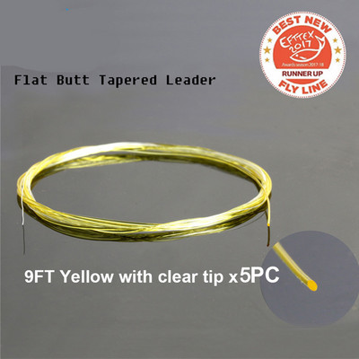 Maximumcatch 5pc 9ft/15ft Flat Butt Leader 3/4/5X Fully Clear Yellow with Clear Tip Fly Fishing Leader Line