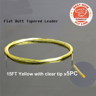 Maximumcatch 5pc 9ft/15ft Flat Butt Leader 3/4/5X Fully Clear Yellow with Clear Tip Fly Fishing Leader Line