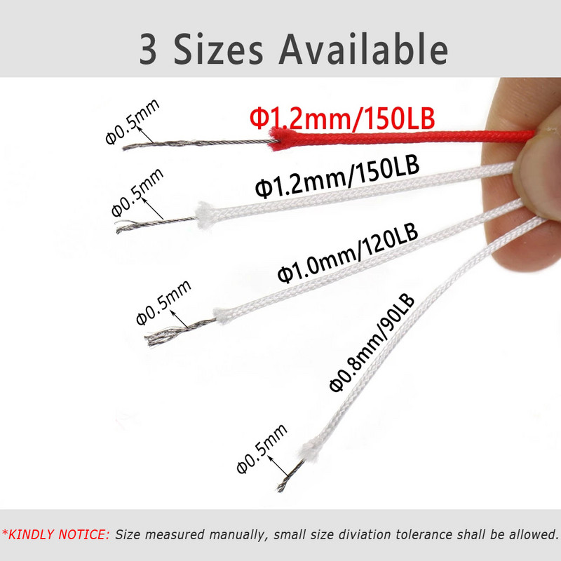 Bimoo 10M 90/120/150LB ülitugev PE punutud roostevabast terasest traadist südamiku abistav jigging konks õngenööri abijuhe valge punane