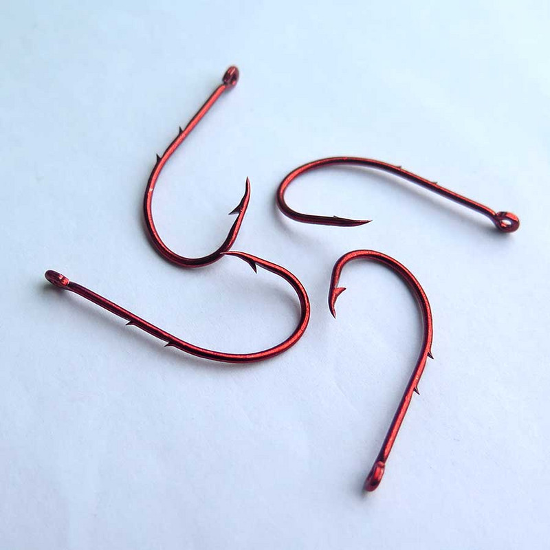 Minfishing 100 τμχ Αγκίστρι ψαρέματος High Carbon Steel Double Barb Red Covering Fishhook Baitholder Hook Carp Fishing