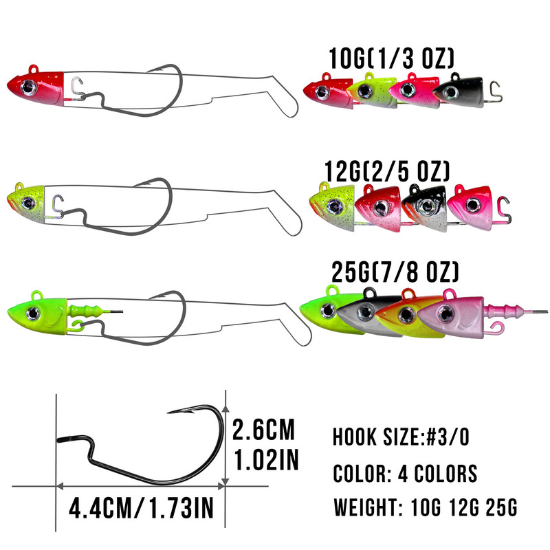 QualyQualy Jig Head Fishing Hook 10g 12g 25g Fish Head Fishhook For Soft Worm Κιτ ψαρέματος DIY