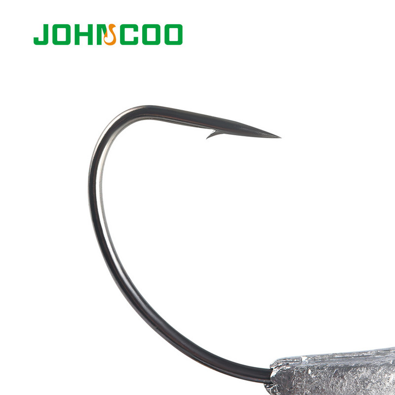 JOHNCOO 4db Offset horgászhorog Súlyozott forgattyús horog kanállal Puha csali horog Jig Worm Hook