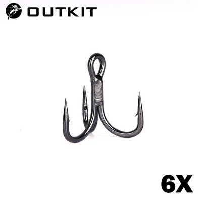 OUTKIT 10gab 6x Spēcīgs Super Sharp apaļš trīskāršais āķis Antirust High Carbon Steel 2 4 6 8# Sea Treble Hooks Makšķerēšanas piederumi