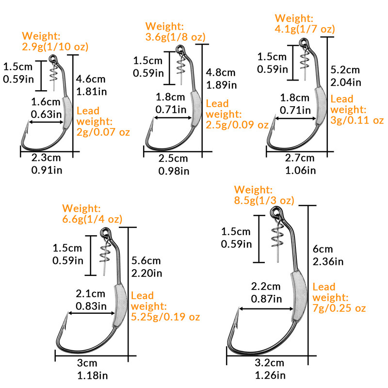 10 buc/lot cârlige cârlige de înot ponderate fără buruieni cârlige de pescuit cu cap de gabarit cu cârlig de vierme din plastic moale Twistlock pentru apă dulce de apă sărată