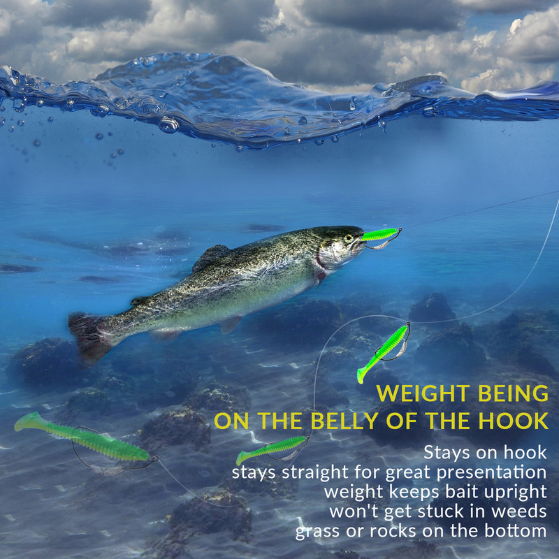 10 buc/lot cârlige cârlige de înot ponderate fără buruieni cârlige de pescuit cu cap de gabarit cu cârlig de vierme din plastic moale Twistlock pentru apă dulce de apă sărată