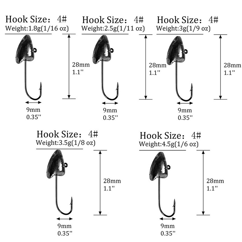 QualyQualy szögesdrót horgász horgok Jig fejű horgász horgász horgászathoz 1,8 g 2,5 g 3 g 3,5 g 4,5 g