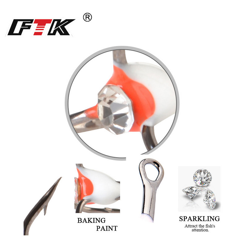 FTK 5db/csomag magas szénacél téli jéghorgász háromdimenziós horgok 3D SZEM-mel 6/8/10/12# horgászfelszerelés