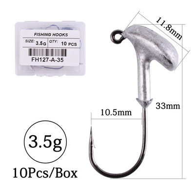 10 tk/karp 2,5 g 3,5 g 5 g 7 g 10 g 14 g 18 g trumlipea konks Jig Bait püügikonks pehme peibutuskonksu jaoks.