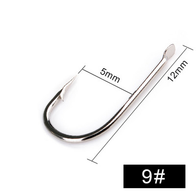 100 tk/partii Kõrge süsinikusisaldusega teras 521N õngekonksud Lamedad ümmargused painutatud konksud Karpkalapüügi tarvikud Peibutis Jig Pea okastkonks