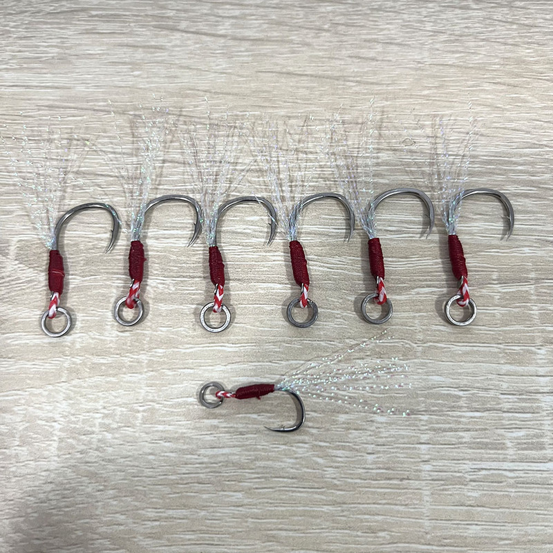 20 tk abikonks, okastega ühekordsed konksud keermega sulgkonks kõrge süsinikusisaldusega terasest lühike PE nöör abistav õngekonks tikkipea konks