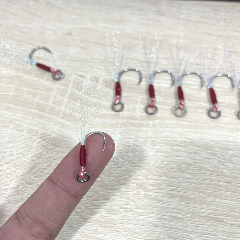 20 tk abikonks, okastega ühekordsed konksud keermega sulgkonks kõrge süsinikusisaldusega terasest lühike PE nöör abistav õngekonks tikkipea konks