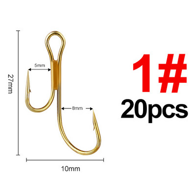 20 tk topelt õngekonks kõrge süsinikusisaldusega terasest kuldne okaskonks 1# 2# 4# 6# 8# haugi forell ahvena rõngaskula konks