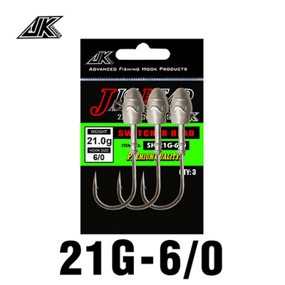 JK SH 3-5 τμχ/συσκευασία Lead Head Hooks 3g-21g 2X Ισχυρό μαύρο επινικελωμένο, ανθεκτικό στη σκουριά, αλμυρό αγκίστρι ψαριού