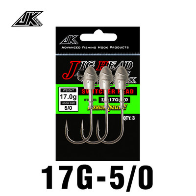 JK SH 3-5 τμχ/συσκευασία Lead Head Hooks 3g-21g 2X Ισχυρό μαύρο επινικελωμένο, ανθεκτικό στη σκουριά, αλμυρό αγκίστρι ψαριού
