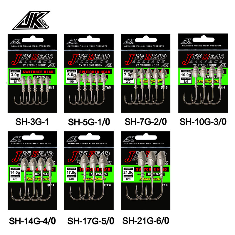 JK SH 3-5 τμχ/συσκευασία Lead Head Hooks 3g-21g 2X Ισχυρό μαύρο επινικελωμένο, ανθεκτικό στη σκουριά, αλμυρό αγκίστρι ψαριού