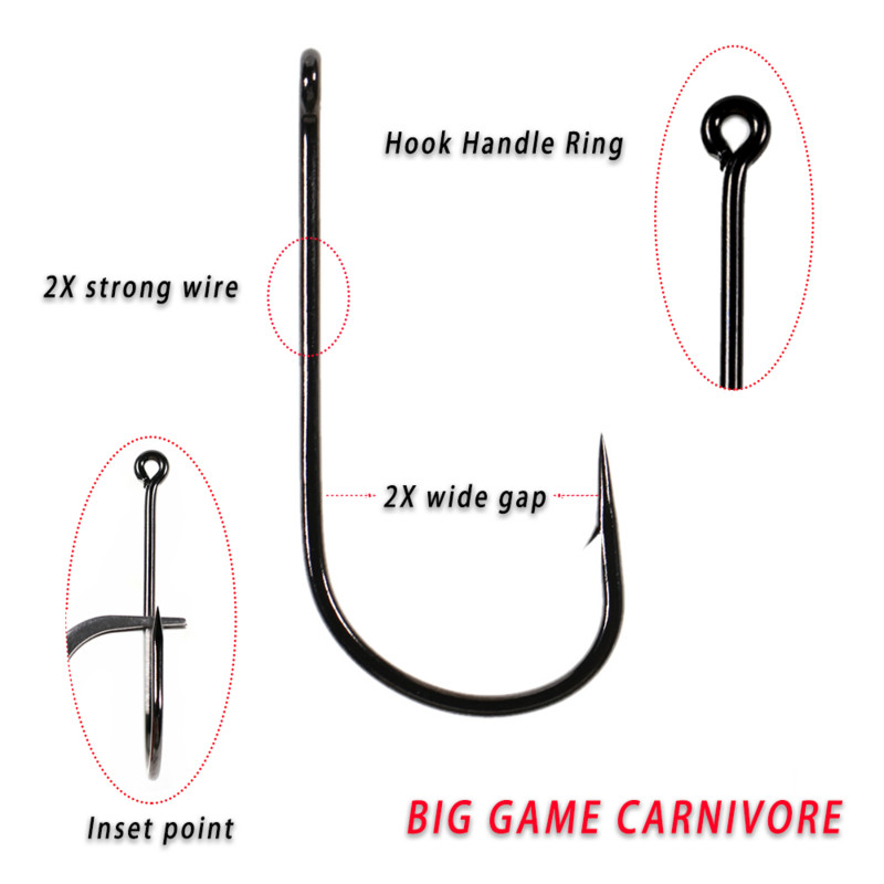 Vampfly süsinikterasest okastkonksud, 2x tugevusega, laia vahega, suur ulukilindiga lendkonks, merevee magevee õngekonksud