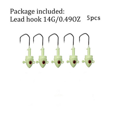 5db Glow Fishing Jig fejek 7g 10g 14g 20g Horgászhorog ólom Jig Lure Kemény csali Puha Worm horgászfelszerelés tartozékok