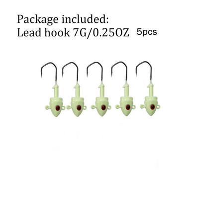 5db Glow Fishing Jig fejek 7g 10g 14g 20g Horgászhorog ólom Jig Lure Kemény csali Puha Worm horgászfelszerelés tartozékok