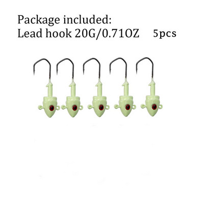 5db Glow Fishing Jig fejek 7g 10g 14g 20g Horgászhorog ólom Jig Lure Kemény csali Puha Worm horgászfelszerelés tartozékok