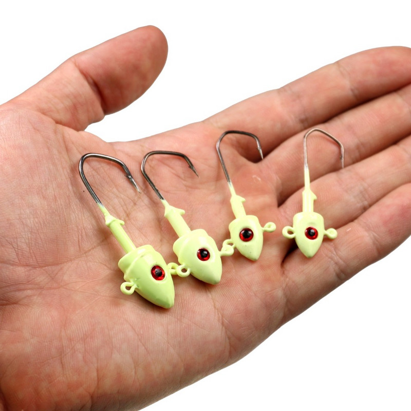 5db Glow Fishing Jig fejek 7g 10g 14g 20g Horgászhorog ólom Jig Lure Kemény csali Puha Worm horgászfelszerelés tartozékok