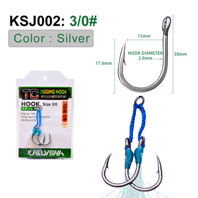 KATYUSHA 1Pack Jig horgász horgok 1/0-3/0-5/0-7/0-9/0-11/0-13/0# Rozsdamentes acél horgok dupla iker horgok lassú tollú horgok